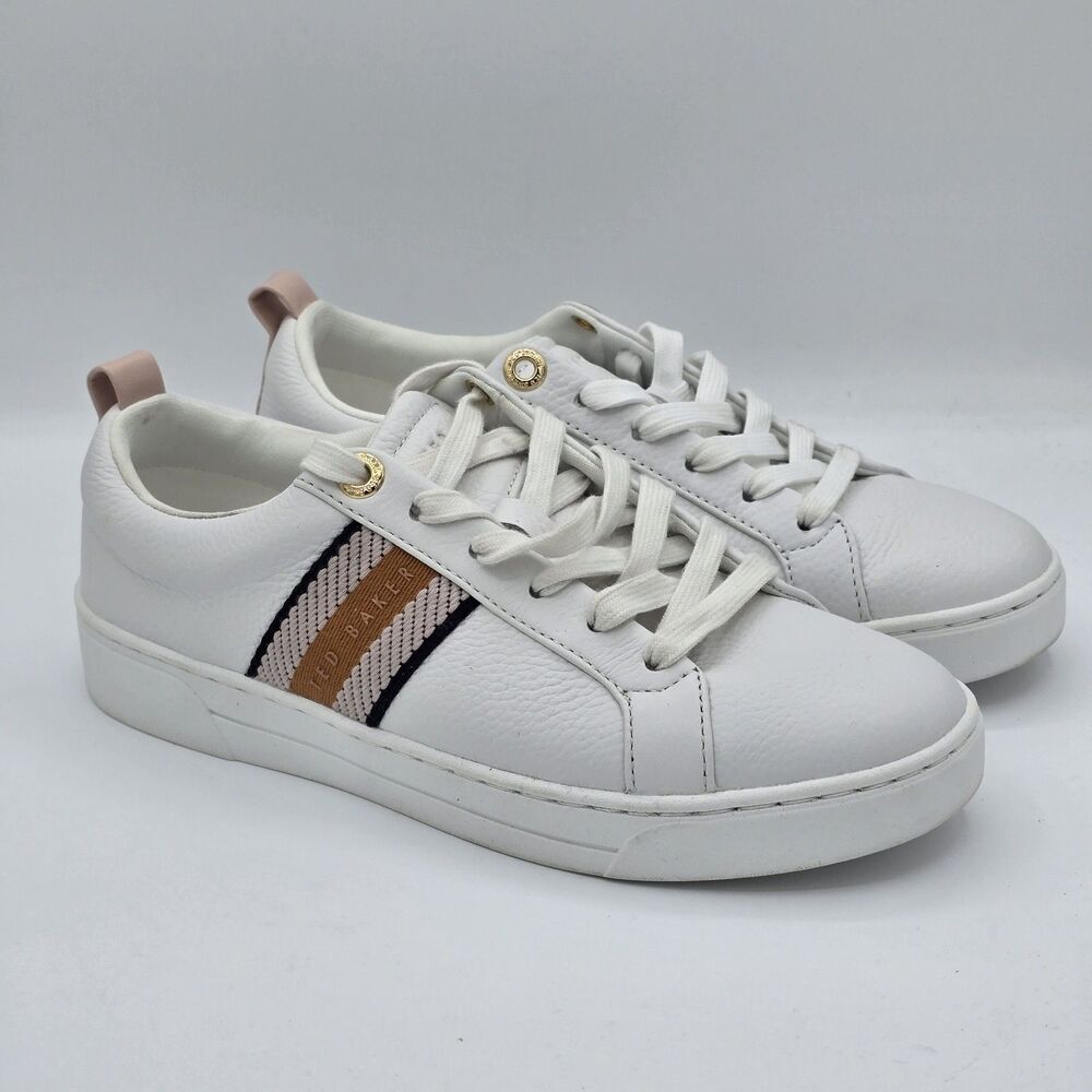 Ted Baker Bailey Icon Sneakers Women’s Leather Tennis White Pink Size 6.5 - Picture 2 of 6